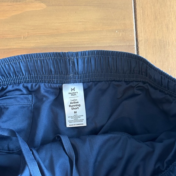 Women's Navy Athletic Running Shorts with Light Blue Trim - Picture 2 of 3